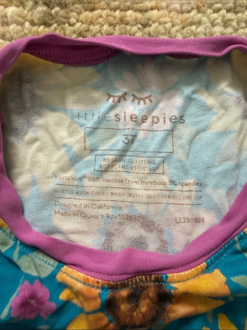 Little Sleepies Teal Pajama Set with Yellow Sunflowers and Purple Trim - Picture 2 of 2